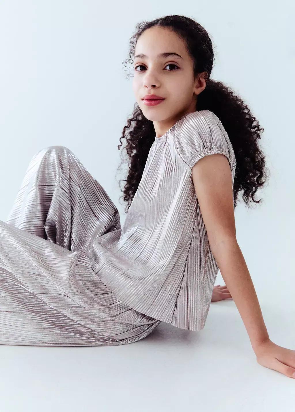 Silver Pleated T-Shirt, Kids Girl, , large image number 3