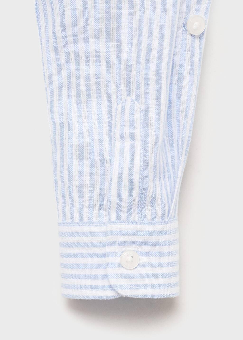 Blue Striped Mandarin-Collar Linen Shirt, Baby Boy, , large image number 1