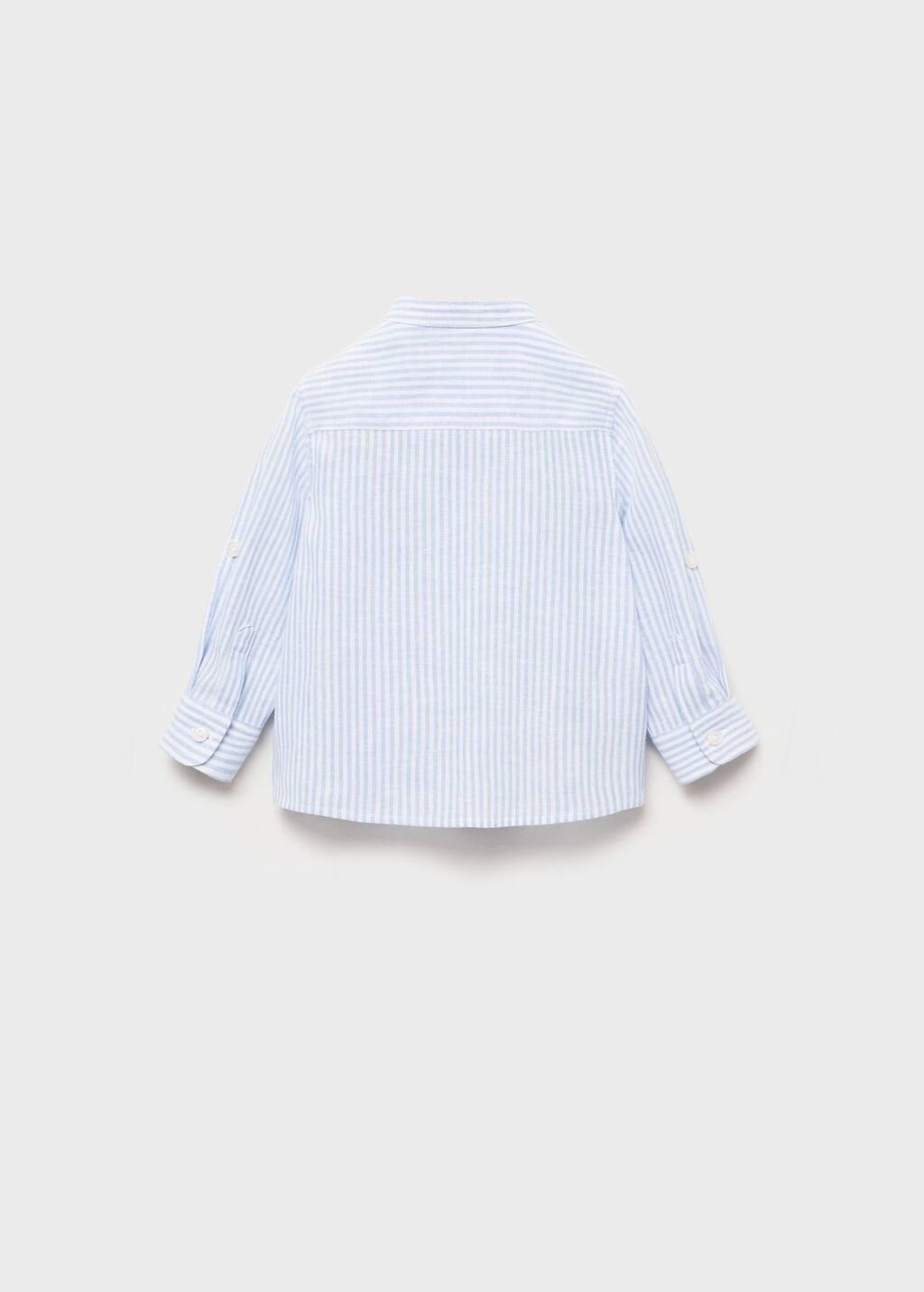 Blue Striped Mandarin-Collar Linen Shirt, Baby Boy, , large image number 2