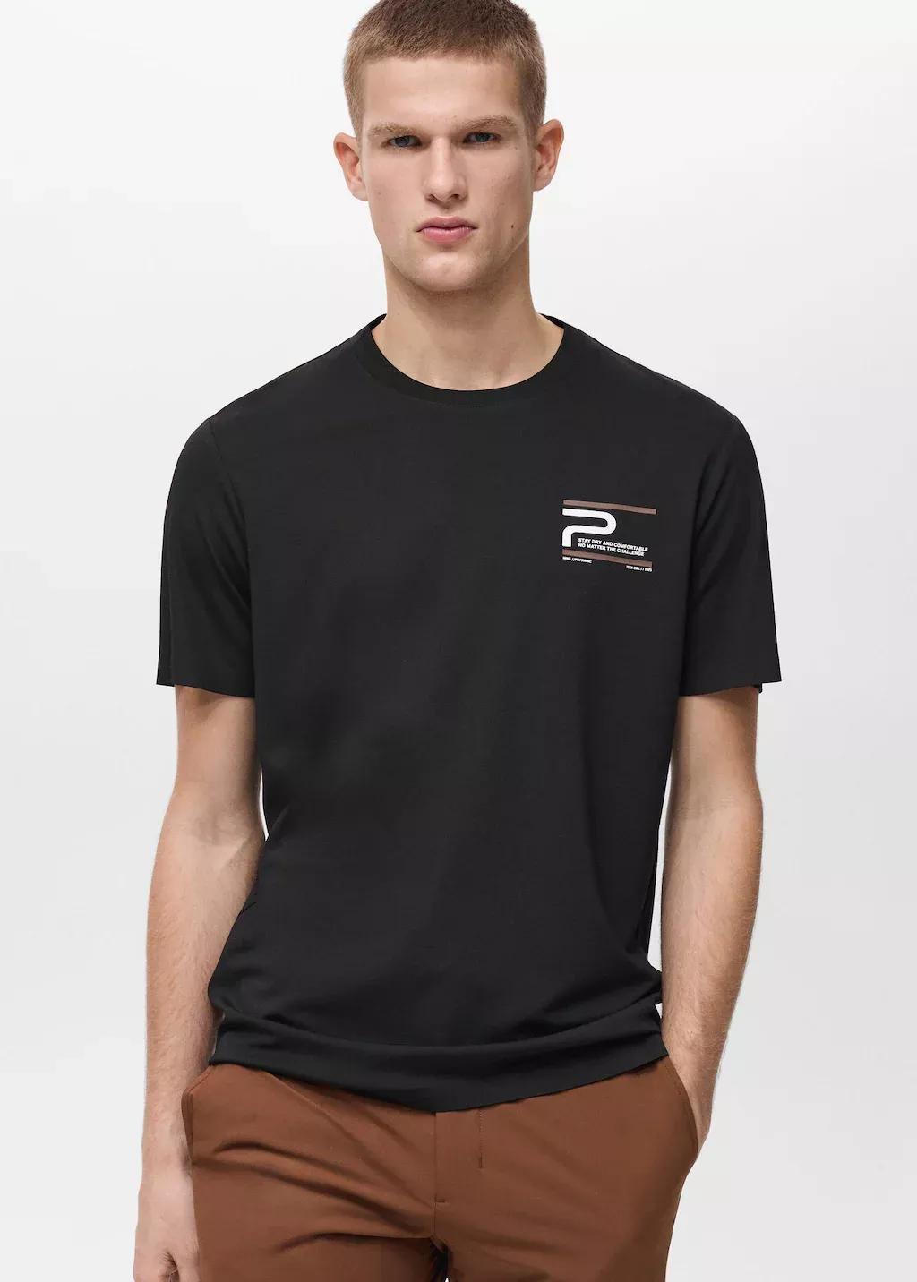 Black Comfort Stretch Printed T-Shirt, , medium