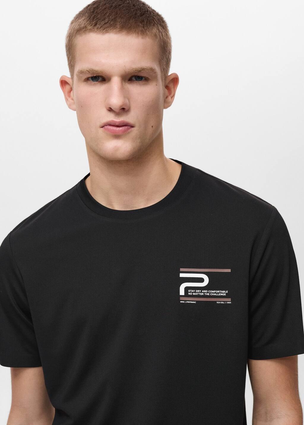 Black Comfort Stretch Printed T-Shirt, , large image number 1