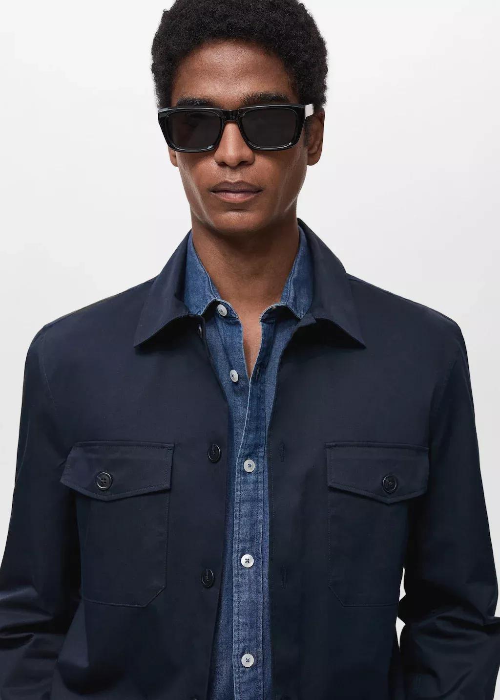 Navy Regular-Fit Cotton Overshirt With Pockets, , large image number 1