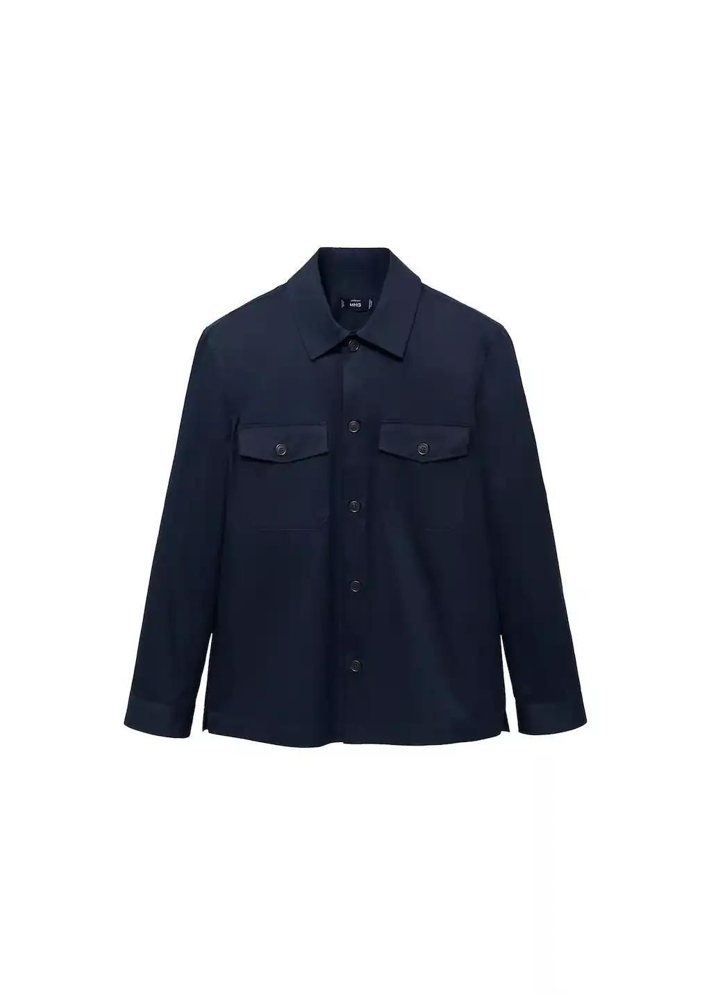 Navy Regular-Fit Cotton Overshirt With Pockets, , large image number 2
