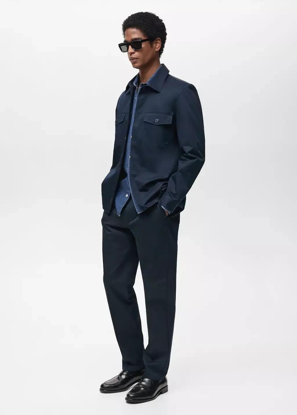 Navy Regular-Fit Cotton Overshirt With Pockets, , large image number 3