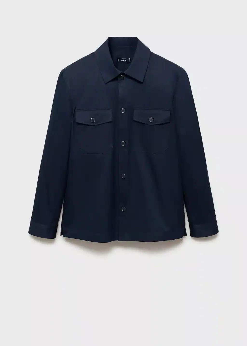 Navy Regular-Fit Cotton Overshirt With Pockets, , large image number 4
