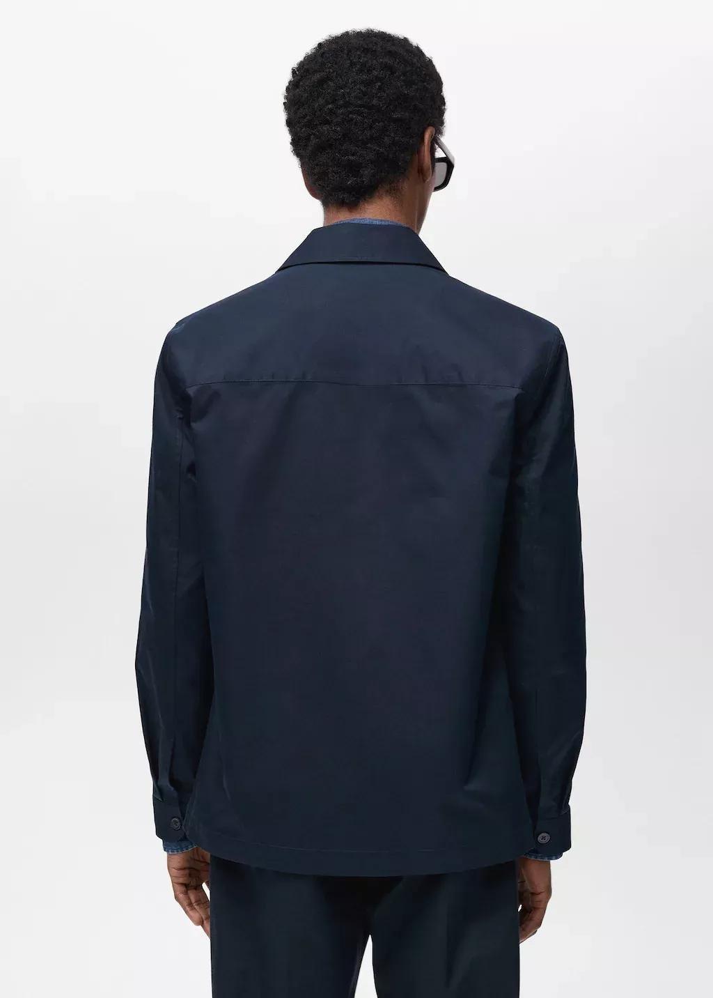 Navy Regular-Fit Cotton Overshirt With Pockets, , large image number 6