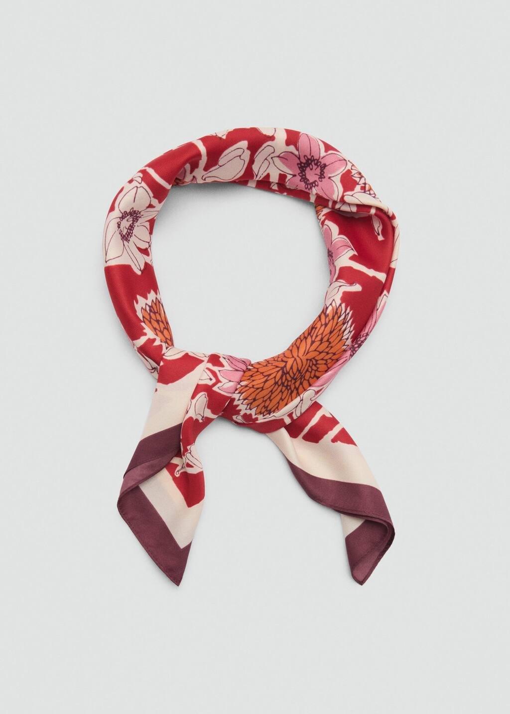 Pink Floral Satin Scarf, Pink, large image number 1