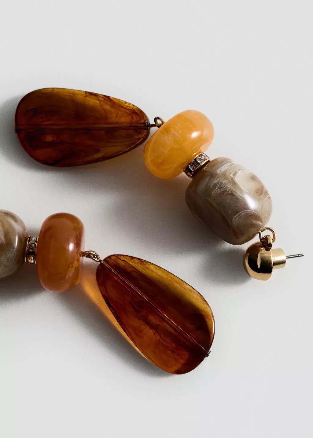 Orange Beaded Drop Earrings, Orange, large image number 0