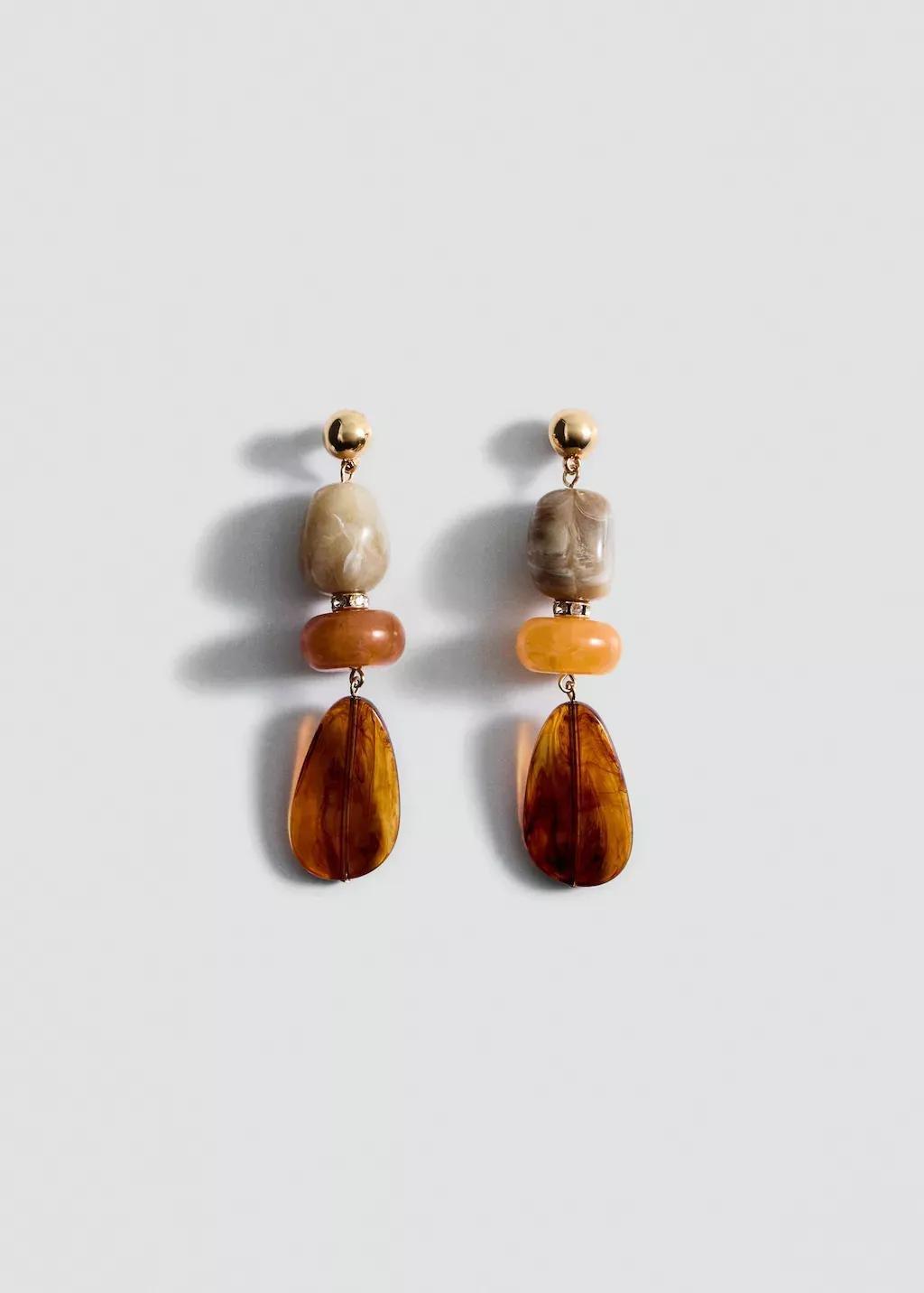 Orange Beaded Drop Earrings, Orange, large image number 3