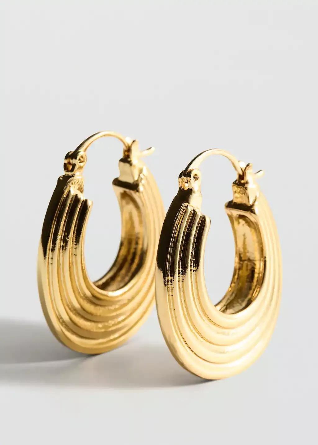 Gold Embossed Hoop Earrings, Gold, large image number 0