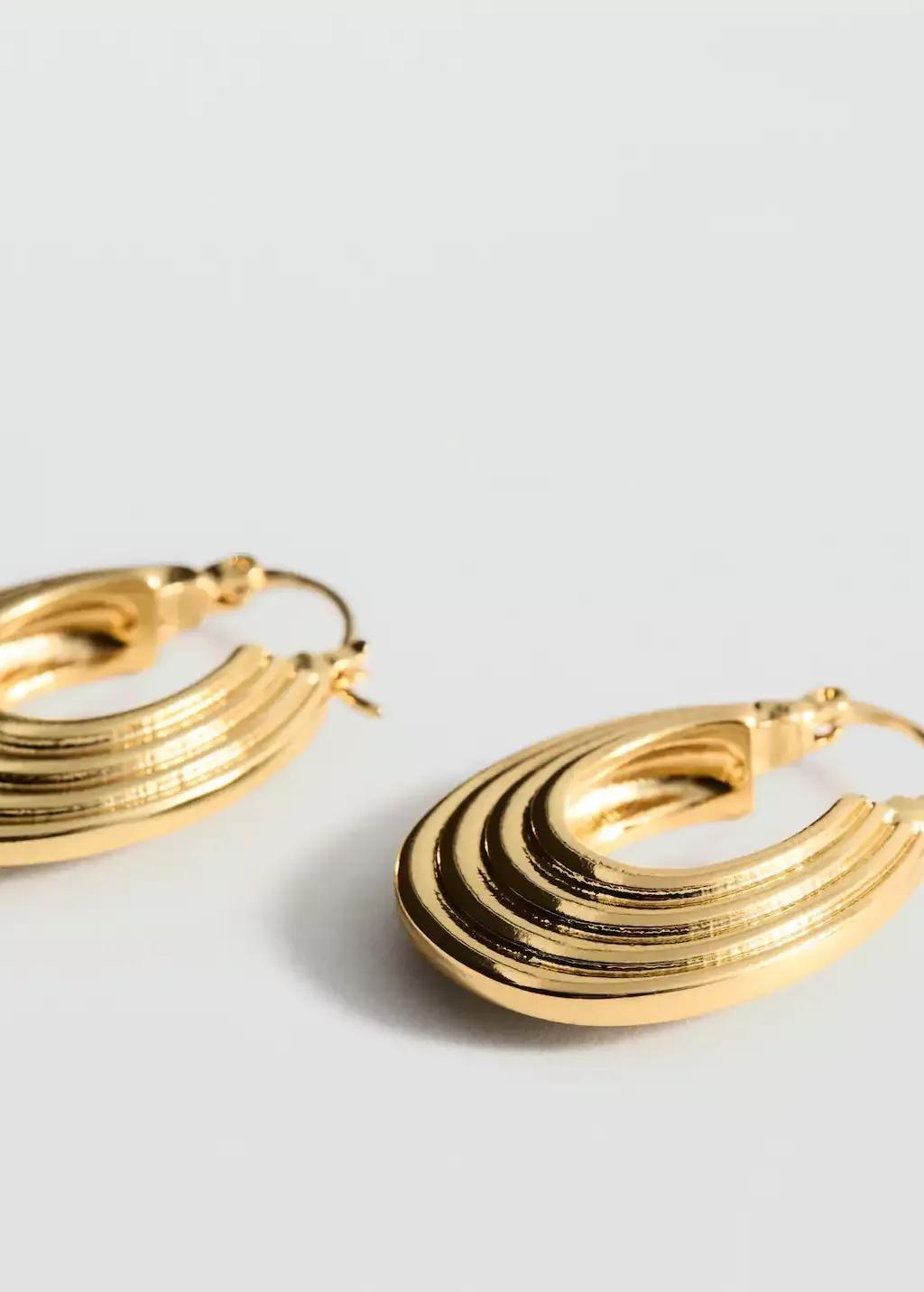 Gold Embossed Hoop Earrings, Gold, large image number 1