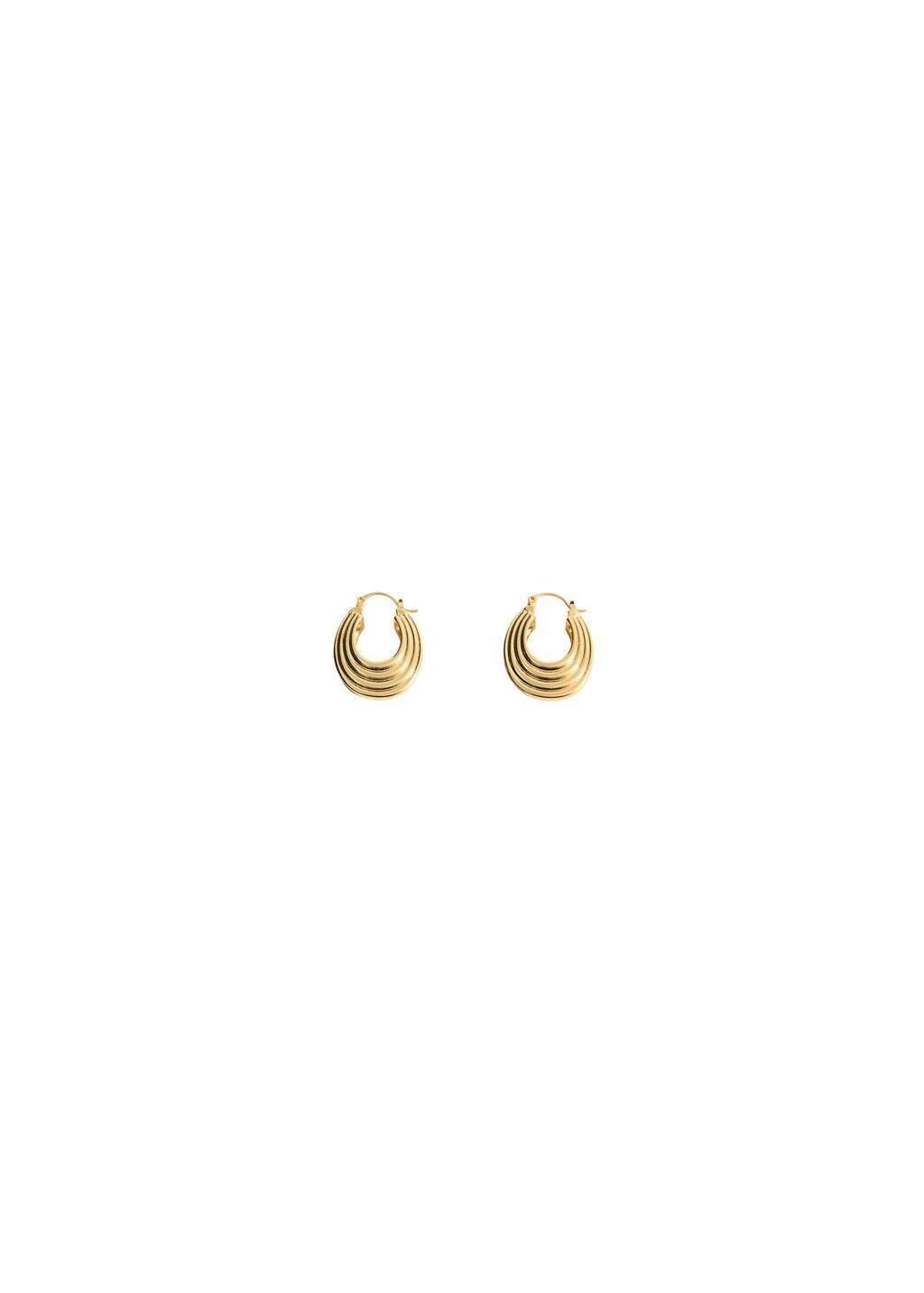 Gold Embossed Hoop Earrings, Gold, large image number 2