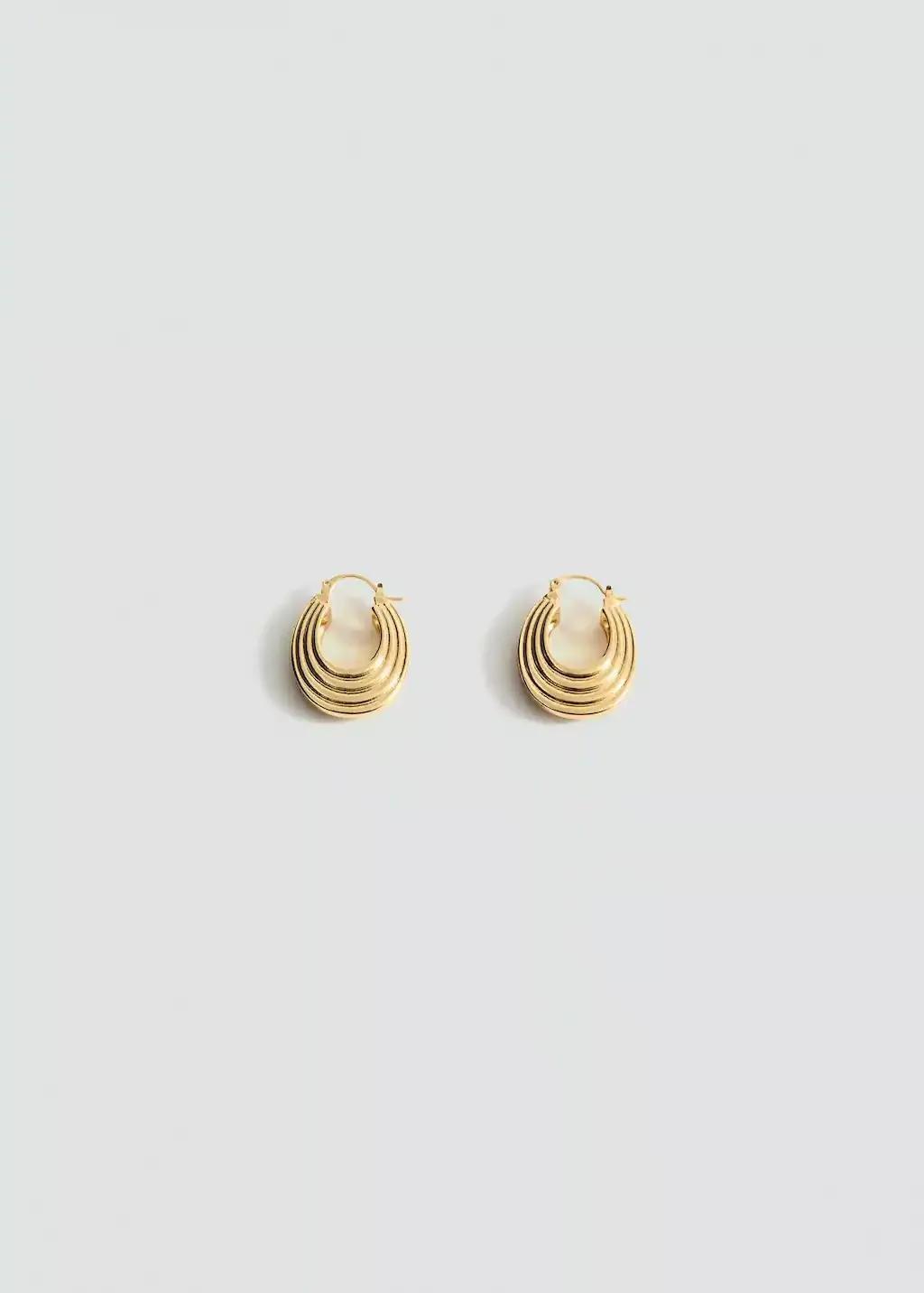 Gold Embossed Hoop Earrings, Gold, large image number 3