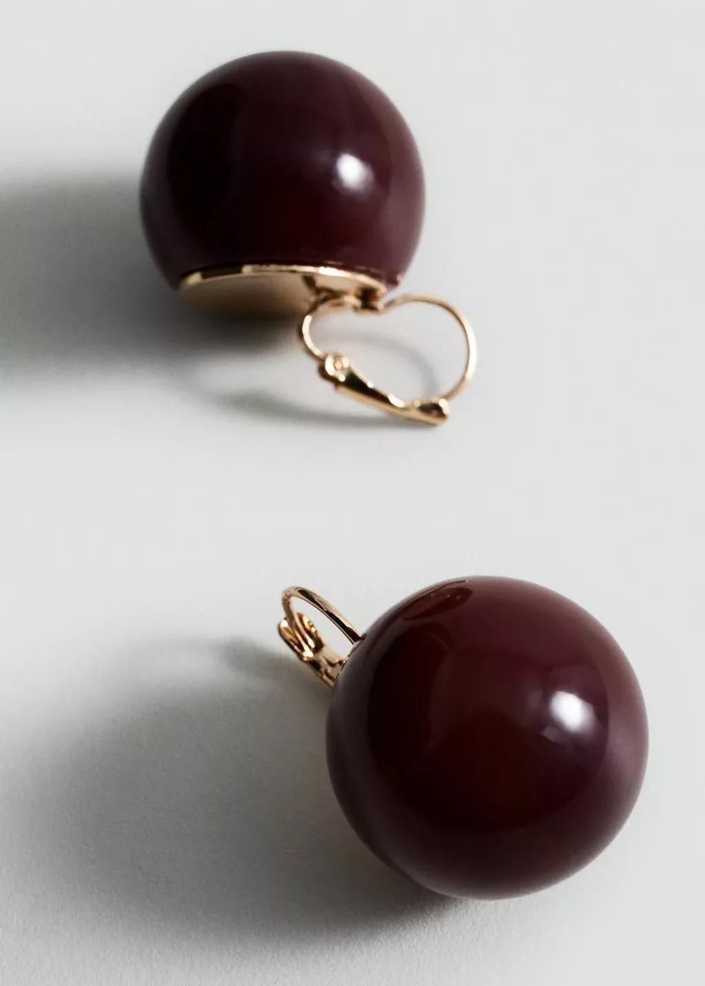 Brown Resin Ball Earrings, Dark Brown, large image number 0