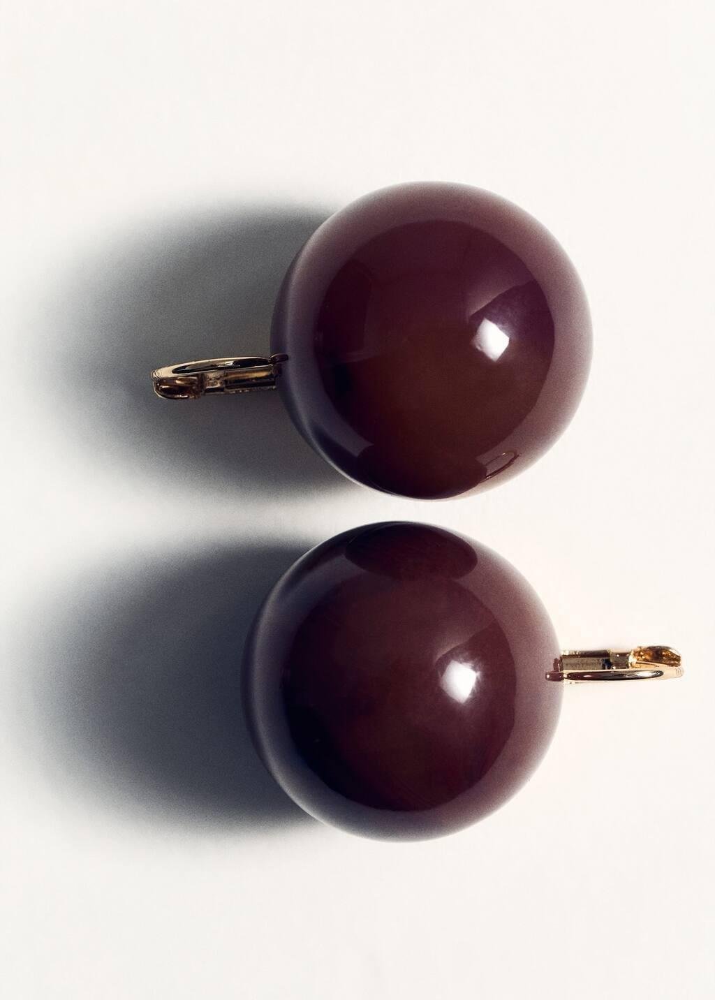 Brown Resin Ball Earrings, Dark Brown, large image number 1