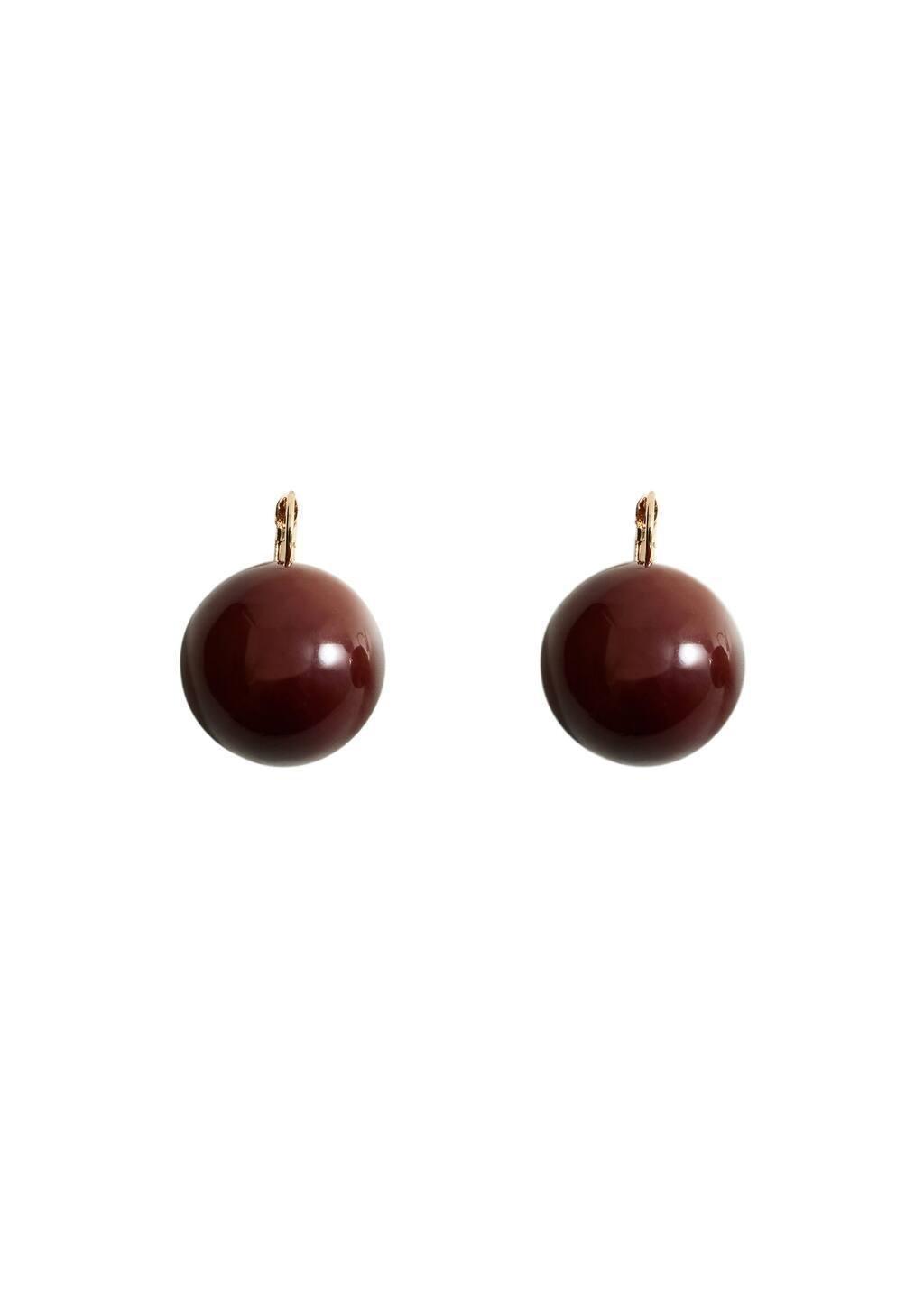 Brown Resin Ball Earrings, Dark Brown, large image number 2