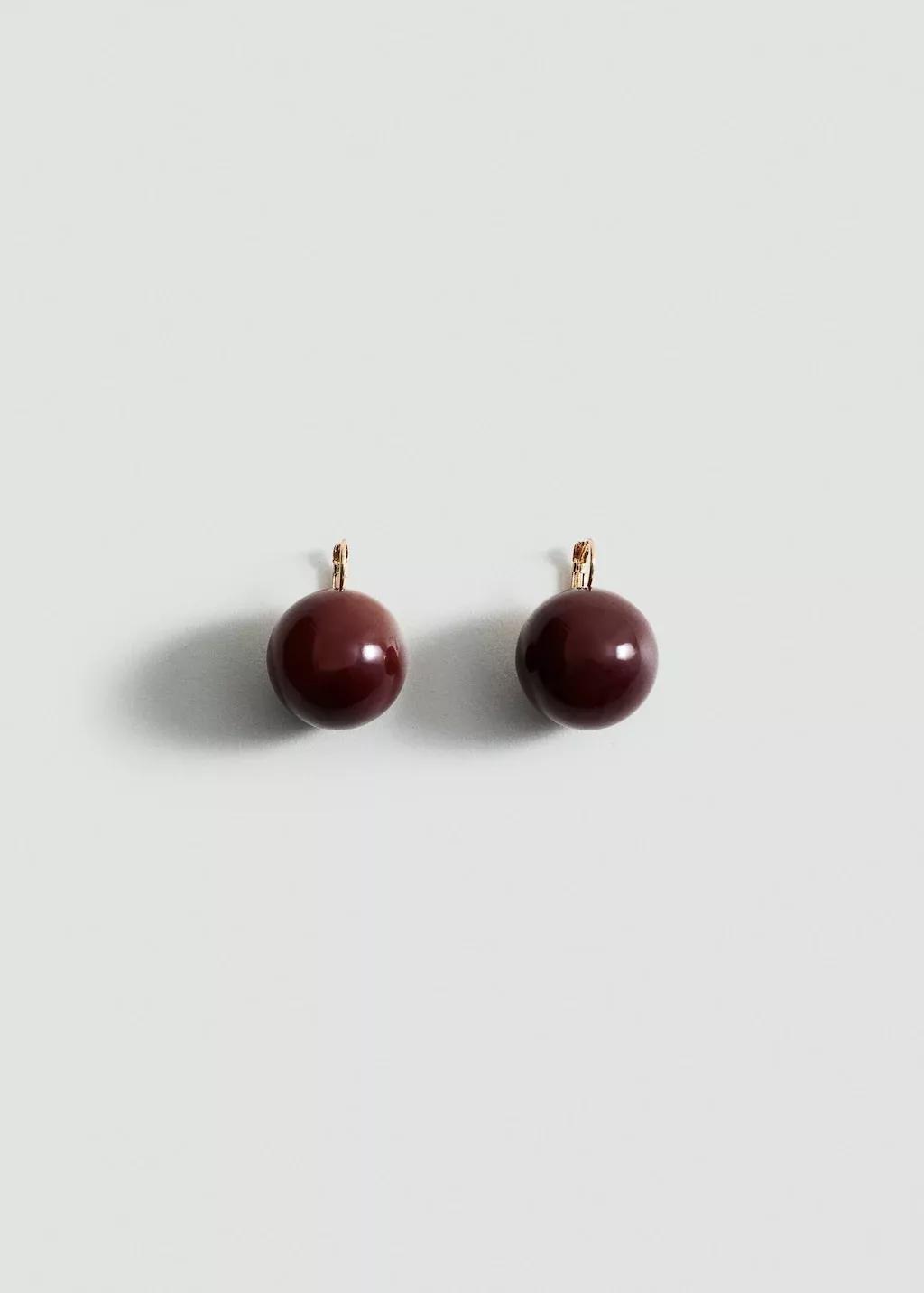 Brown Resin Ball Earrings, Dark Brown, large image number 3