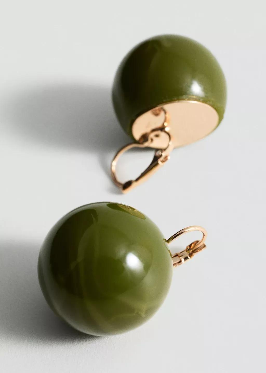 Green Resin Ball Earrings, Green, large image number 0