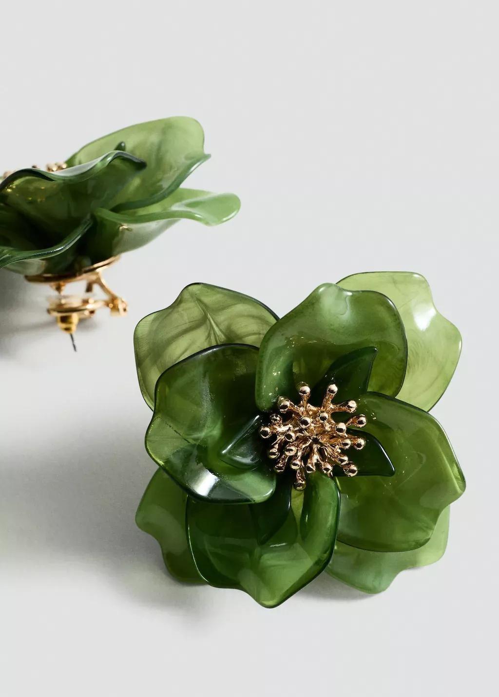 Green Floral Earrings, , medium