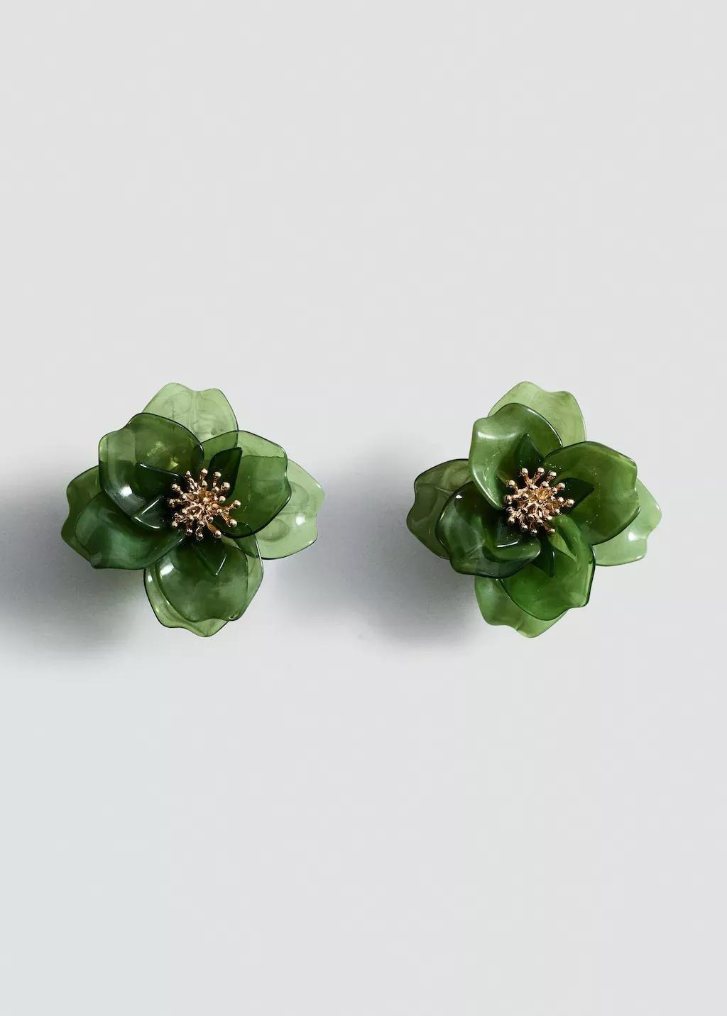 Green Floral Earrings, 0201_40, large image number 3