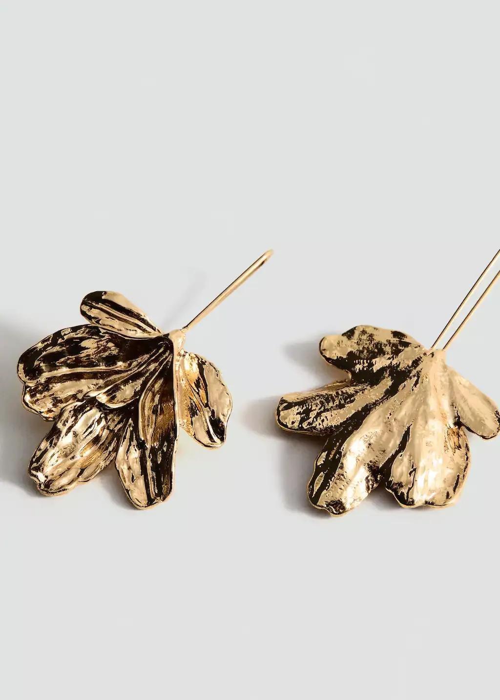 Gold Hanging Floral Earrings, Gold, large image number 0