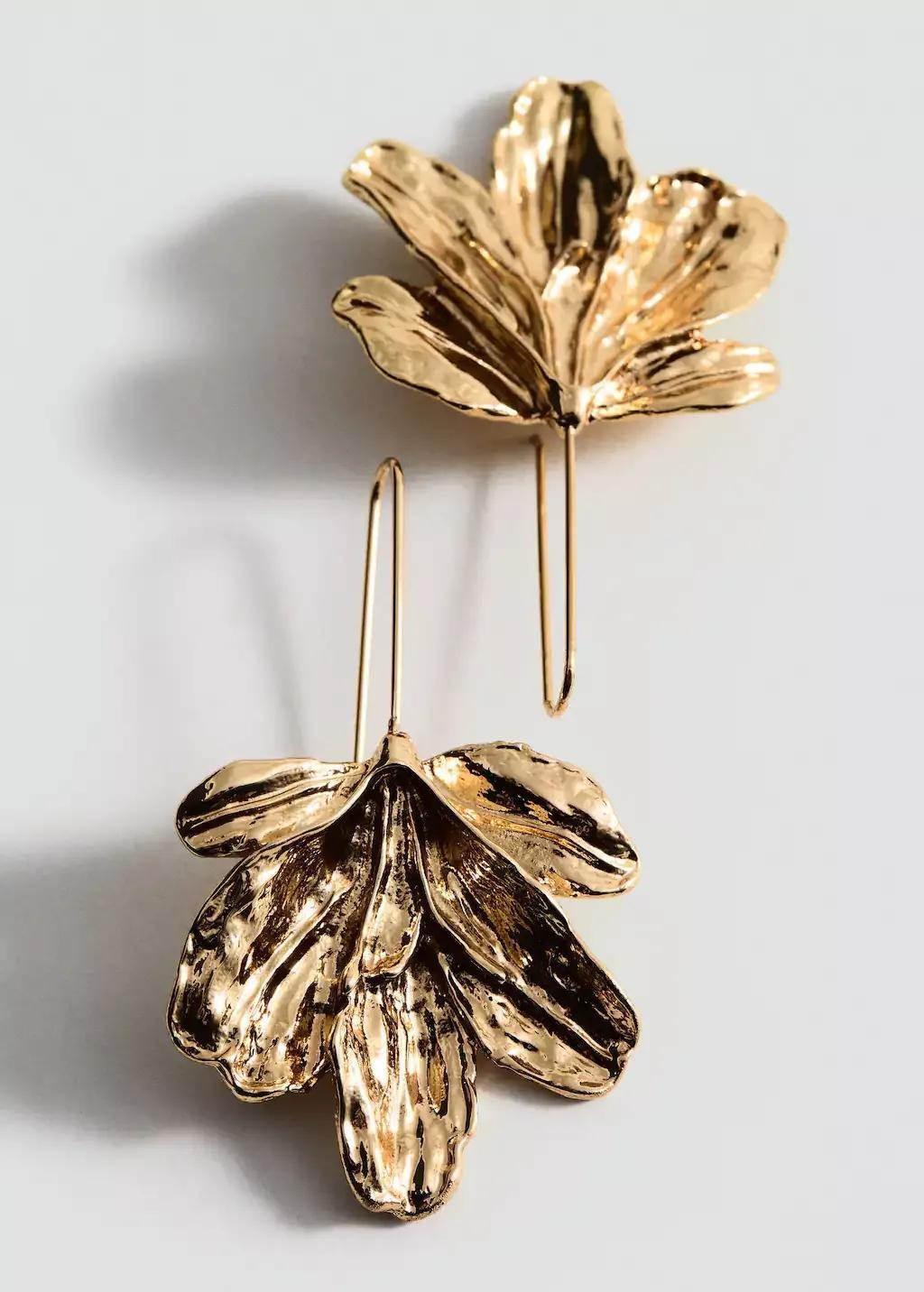 Gold Hanging Floral Earrings, Gold, large image number 1