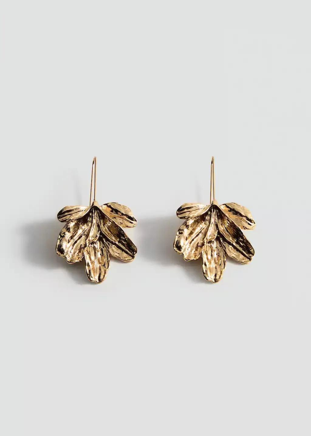 Gold Hanging Floral Earrings, Gold, large image number 2