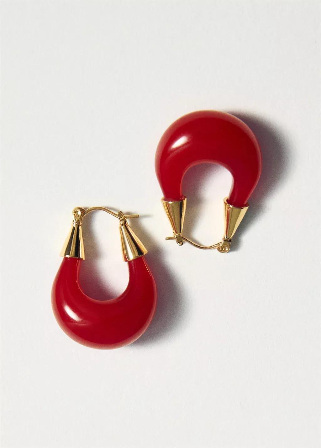 Red Mixed Hoop Earrings, Red, large image number 1