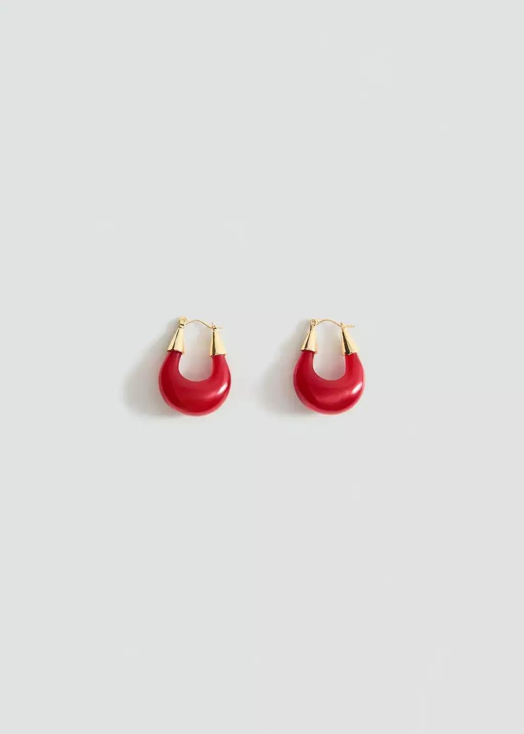 Red Mixed Hoop Earrings, Red, large image number 3