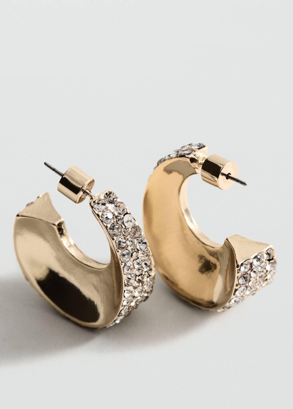 Gold Faceted Crystal Hoop Earrings, , medium