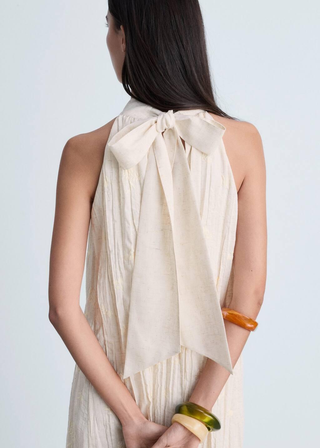 Brown Lt Pastel Embroidered Linen Blend Dress, , large image number 3