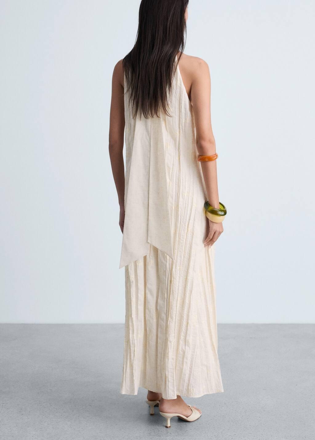 Brown Lt Pastel Embroidered Linen Blend Dress, , large image number 6