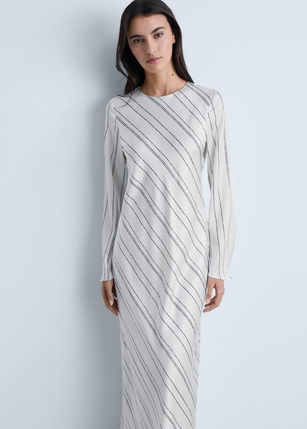 White Striped Satin Dress, , large image number 1