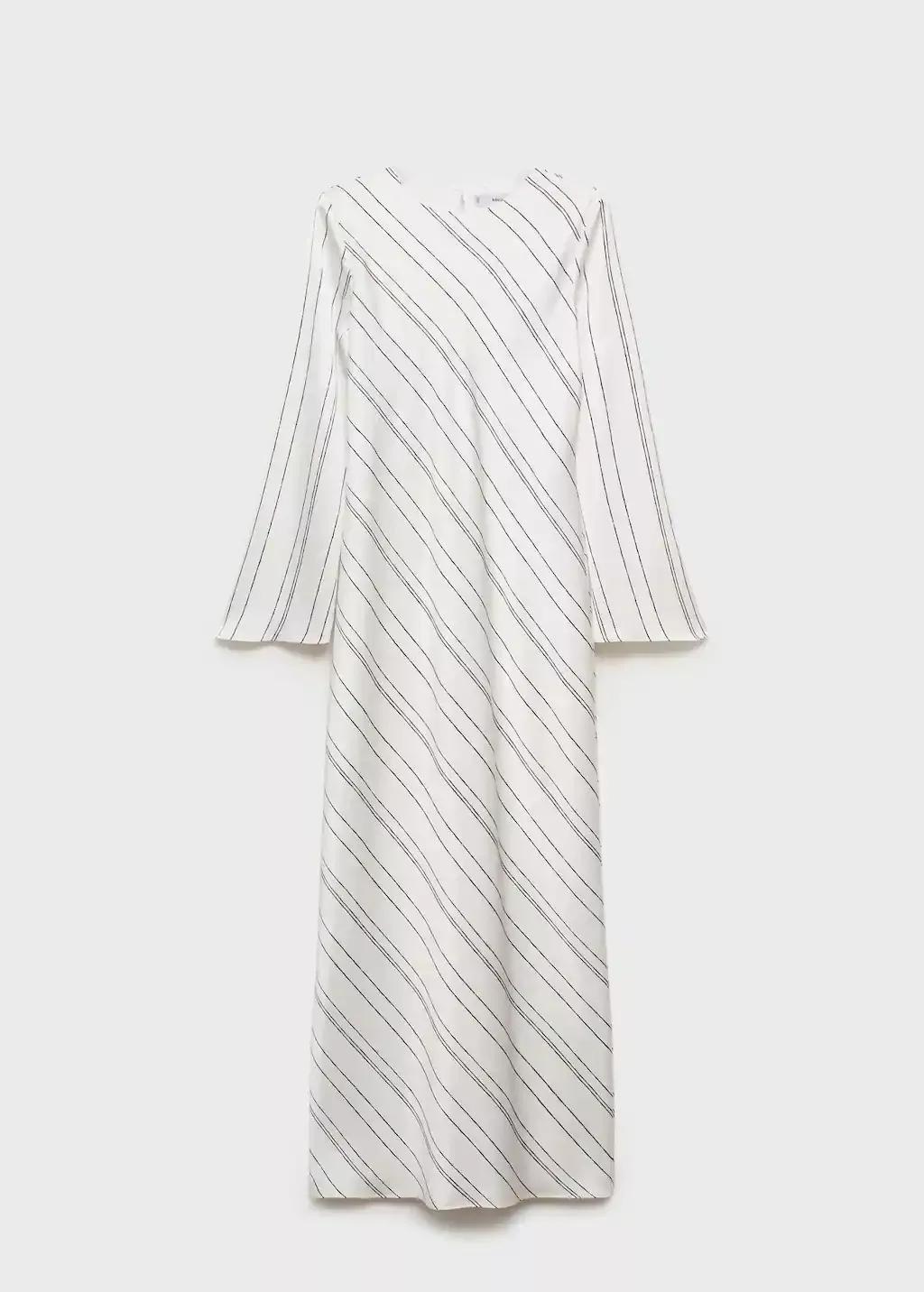 White Striped Satin Dress, , large image number 4