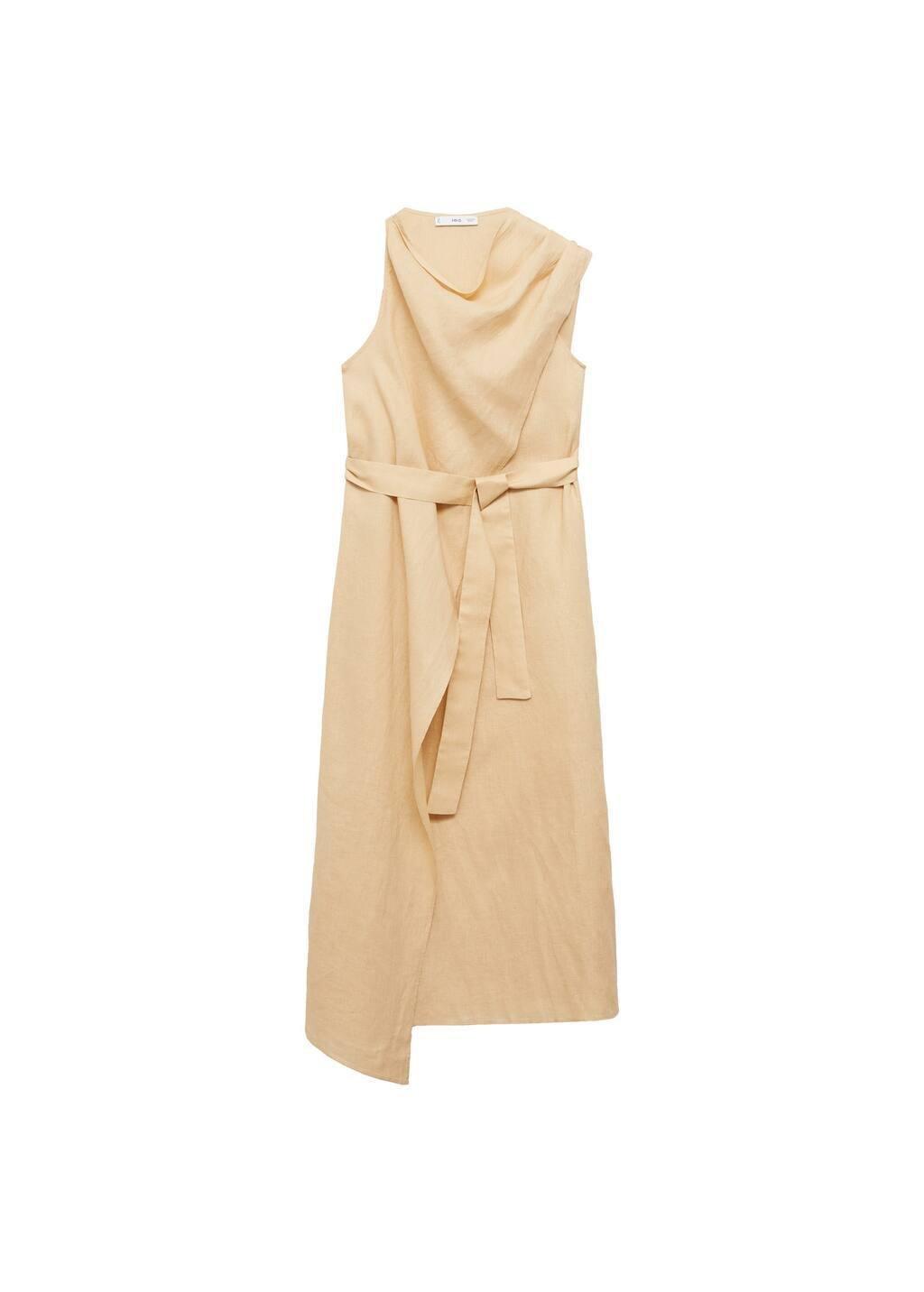Brown Lt Pastel Belt Linen Dress, , large image number 2