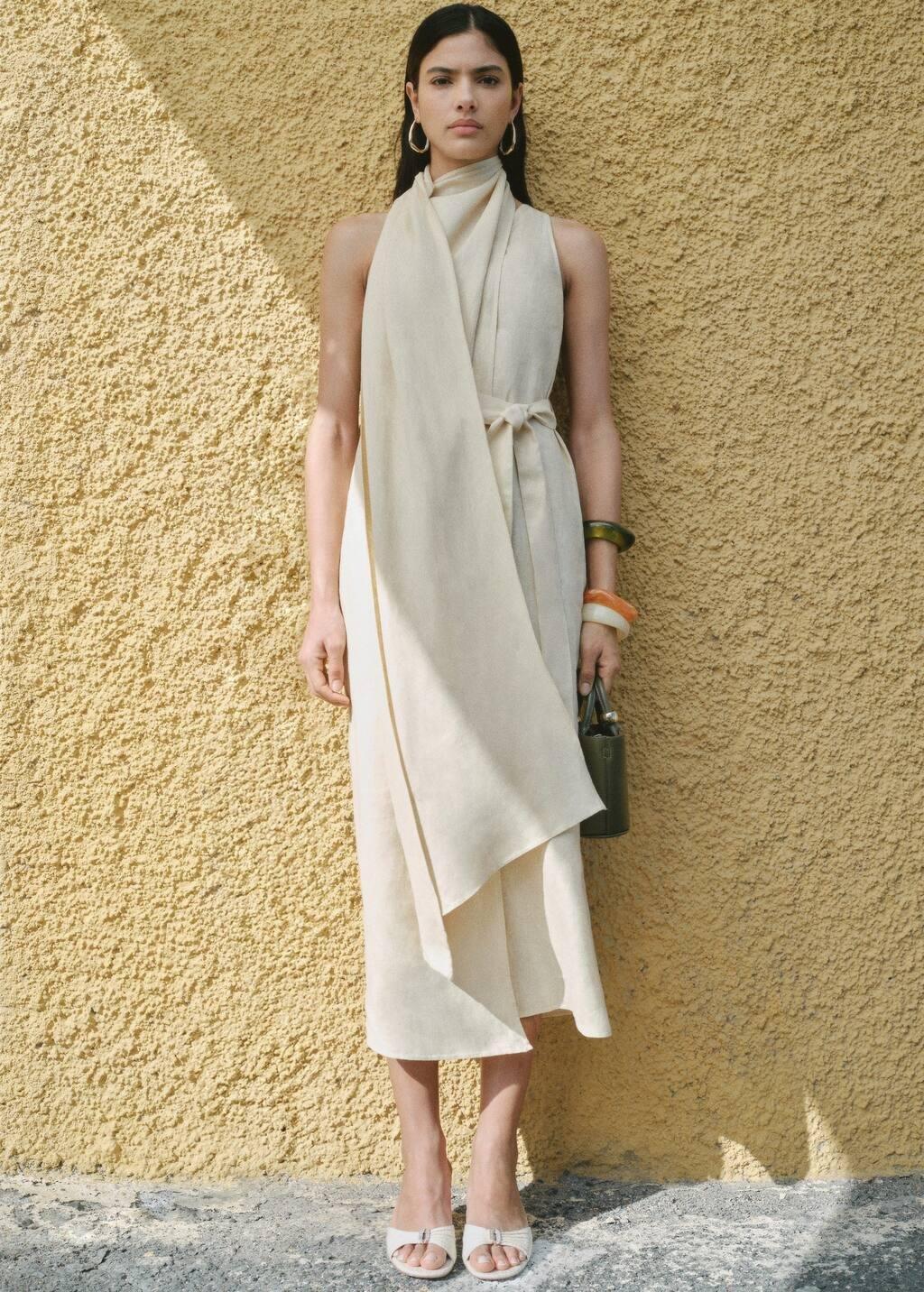 Brown Lt Pastel Belt Linen Dress, , large image number 3