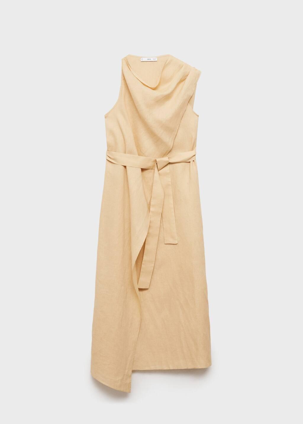 Brown Lt Pastel Belt Linen Dress, , large image number 4