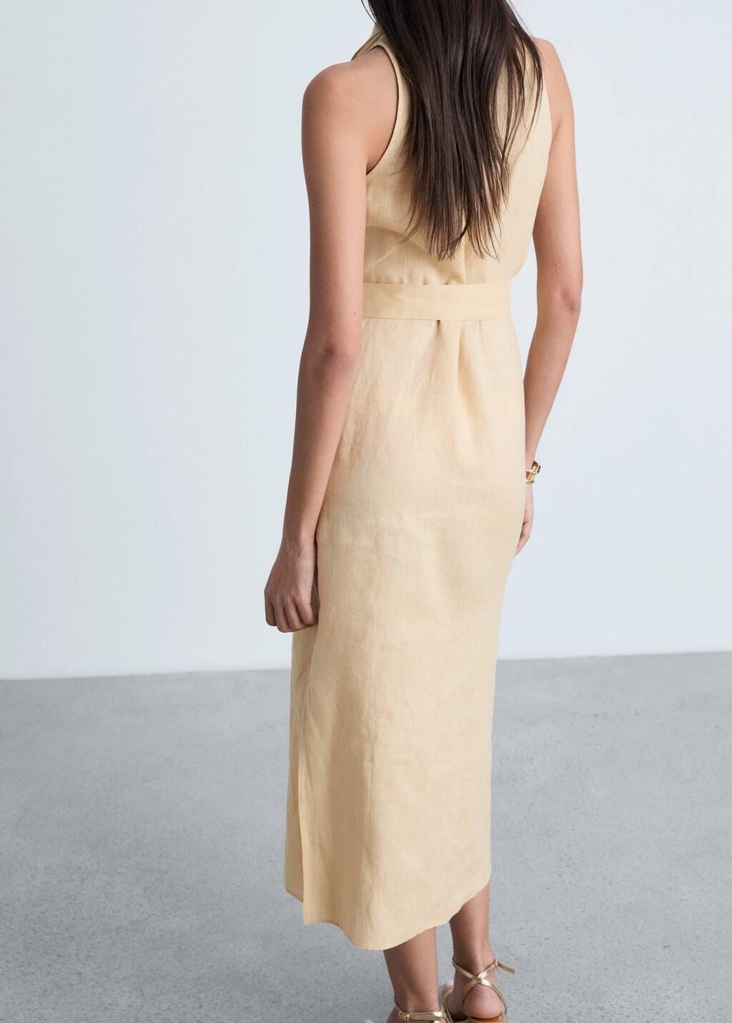 Brown Lt Pastel Belt Linen Dress, , large image number 6