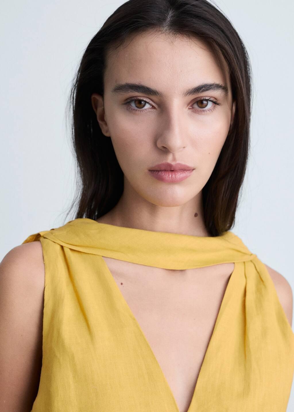 Yellow Linen Pleated Midi Dress, , large image number 1