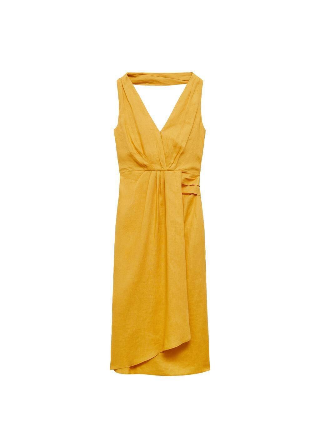 Yellow Linen Pleated Midi Dress, , large image number 2