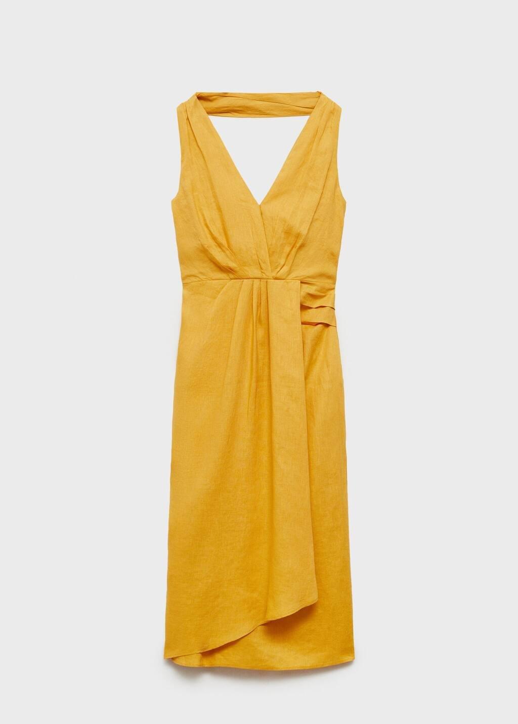 Yellow Linen Pleated Midi Dress, , large image number 4
