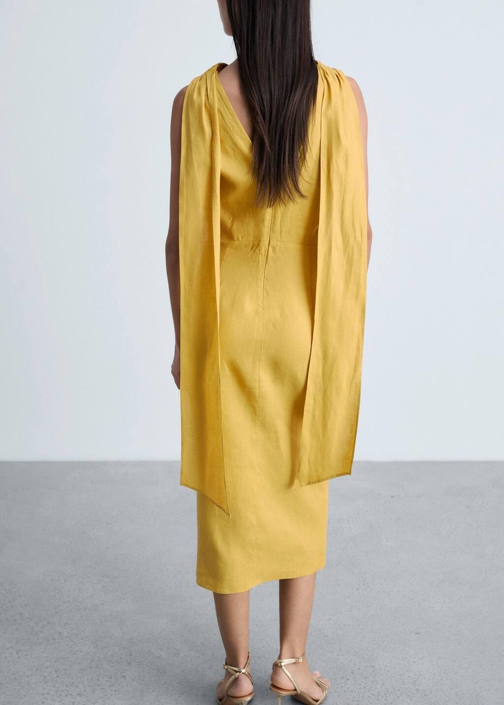 Yellow Linen Pleated Midi Dress, , large image number 6