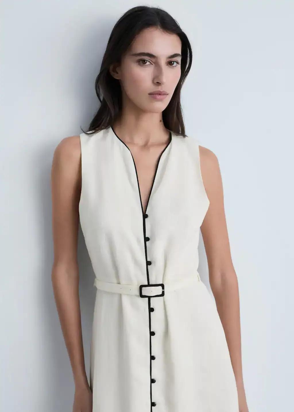 Yellow Linen Dress With Contrasting Trim, , large image number 0
