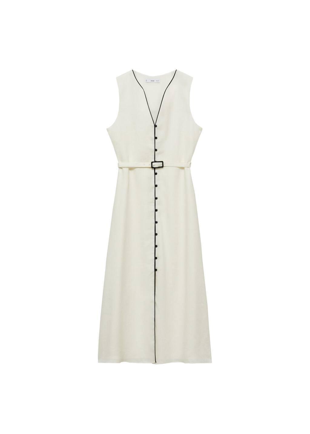 Yellow Linen Dress With Contrasting Trim, , large image number 2