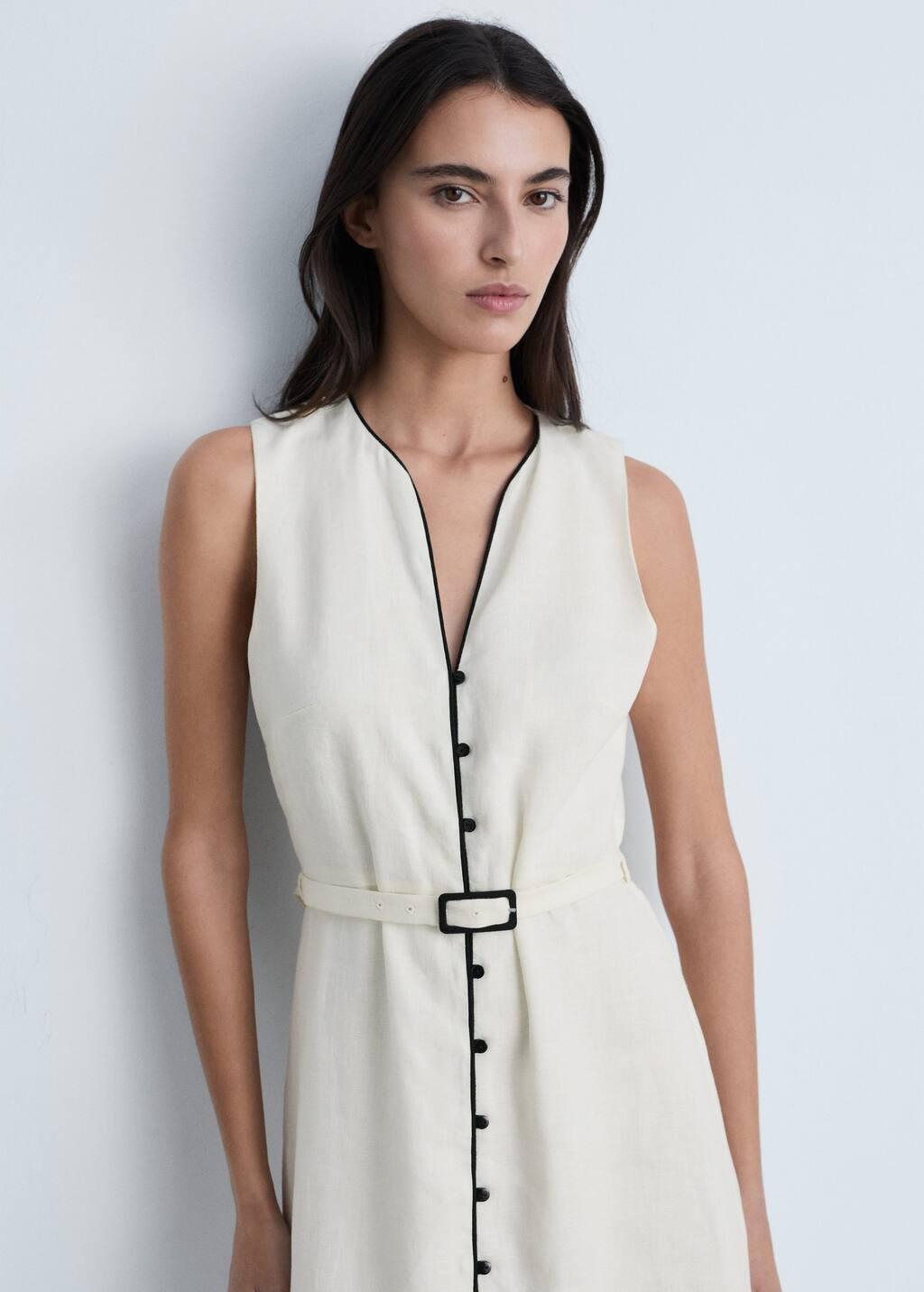 Yellow Linen Dress With Contrasting Trim, Yellow, large image number 3