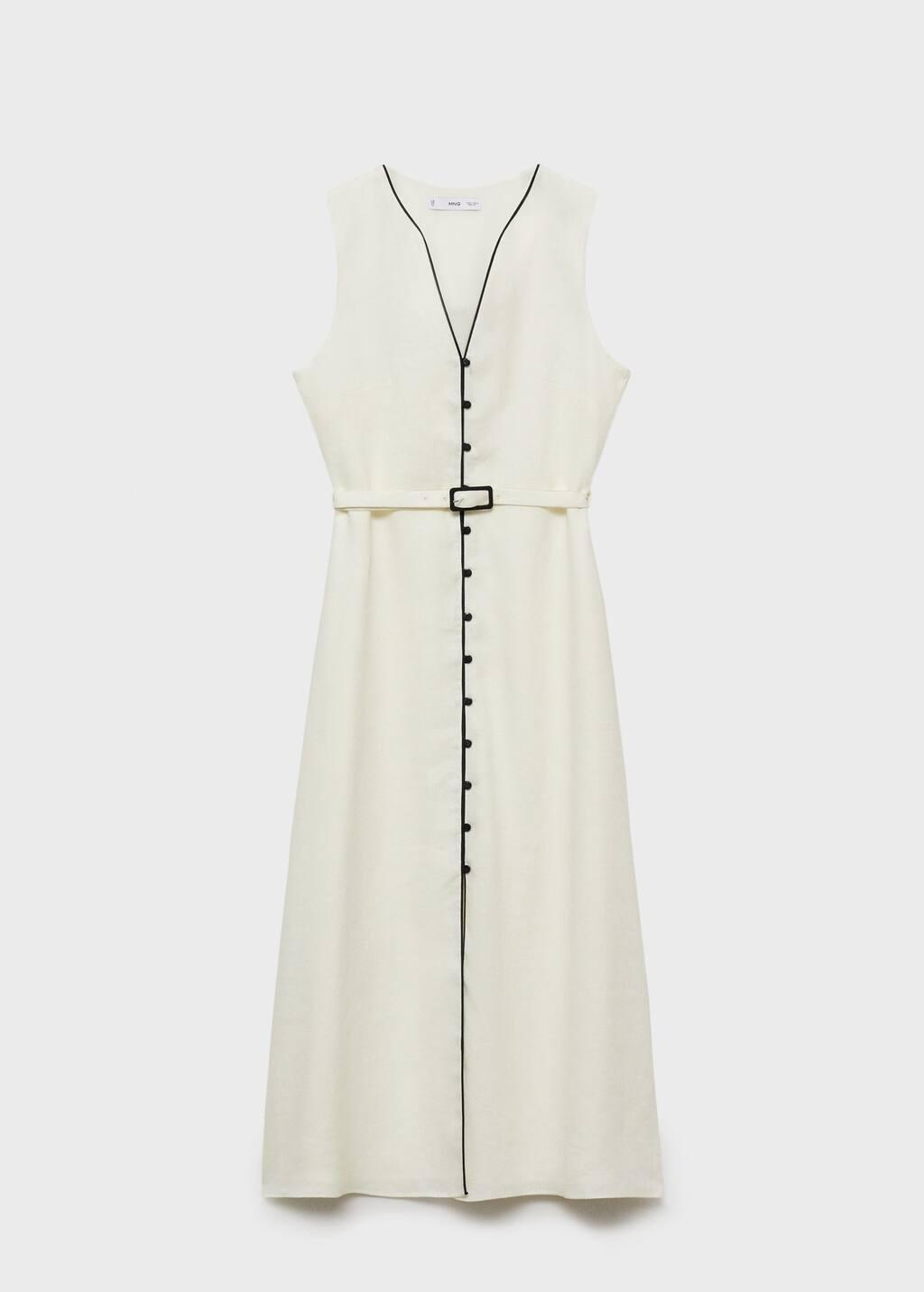Yellow Linen Dress With Contrasting Trim, , large image number 4