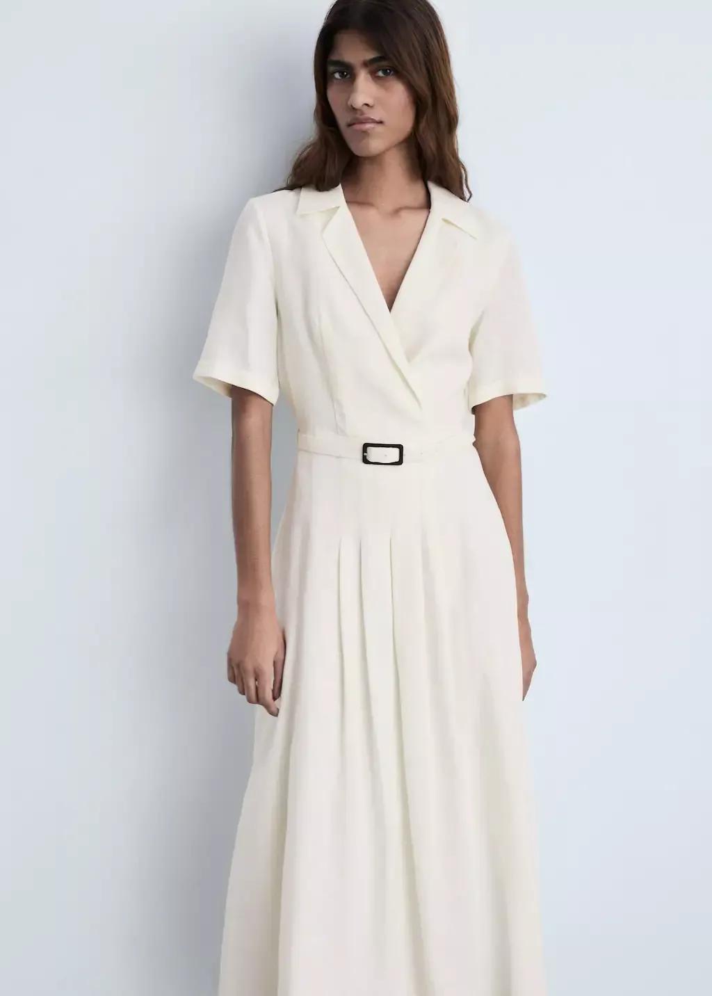 Yellow Belt Linen Dress, , medium