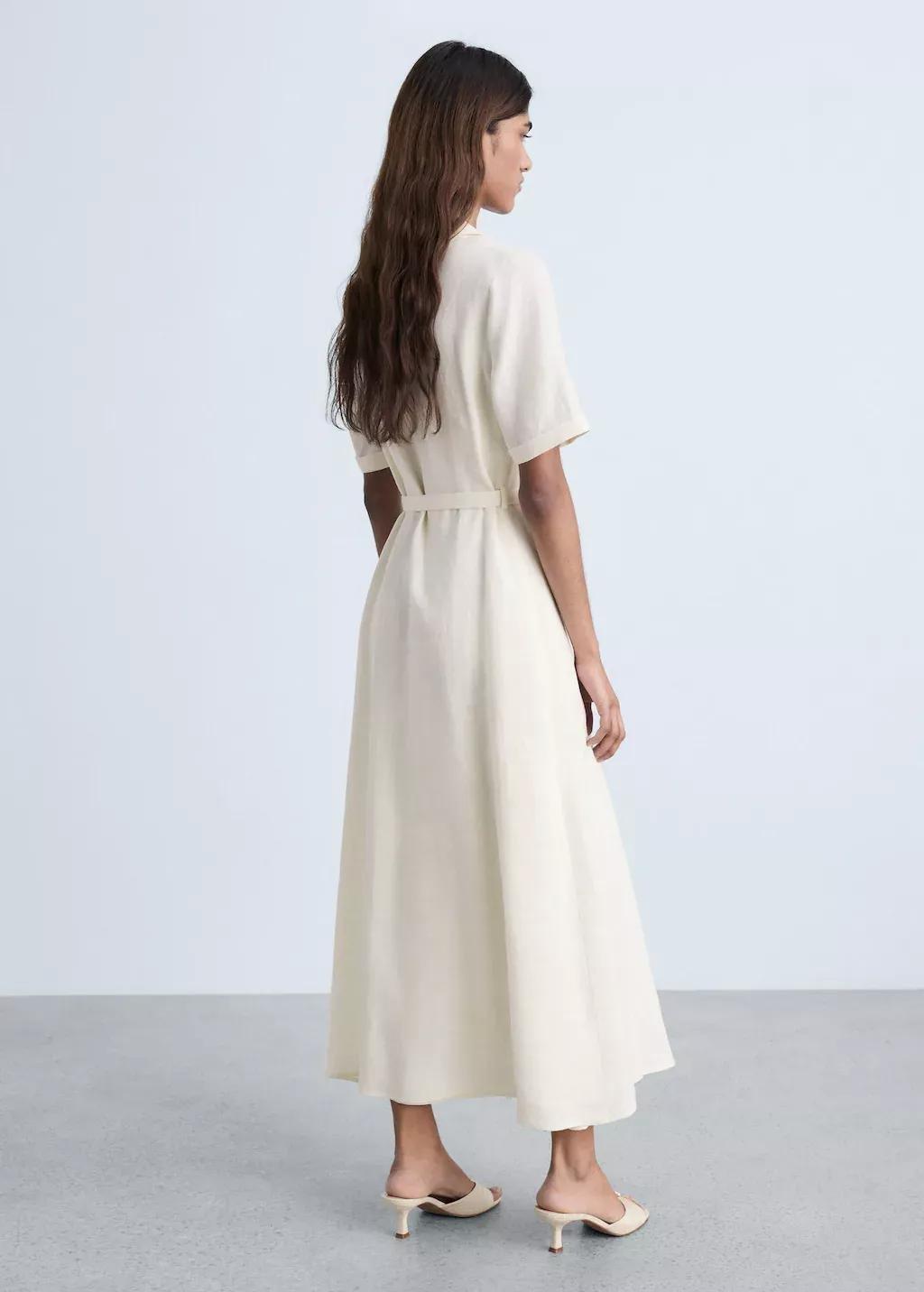 Yellow Belt Linen Dress, , large image number 5