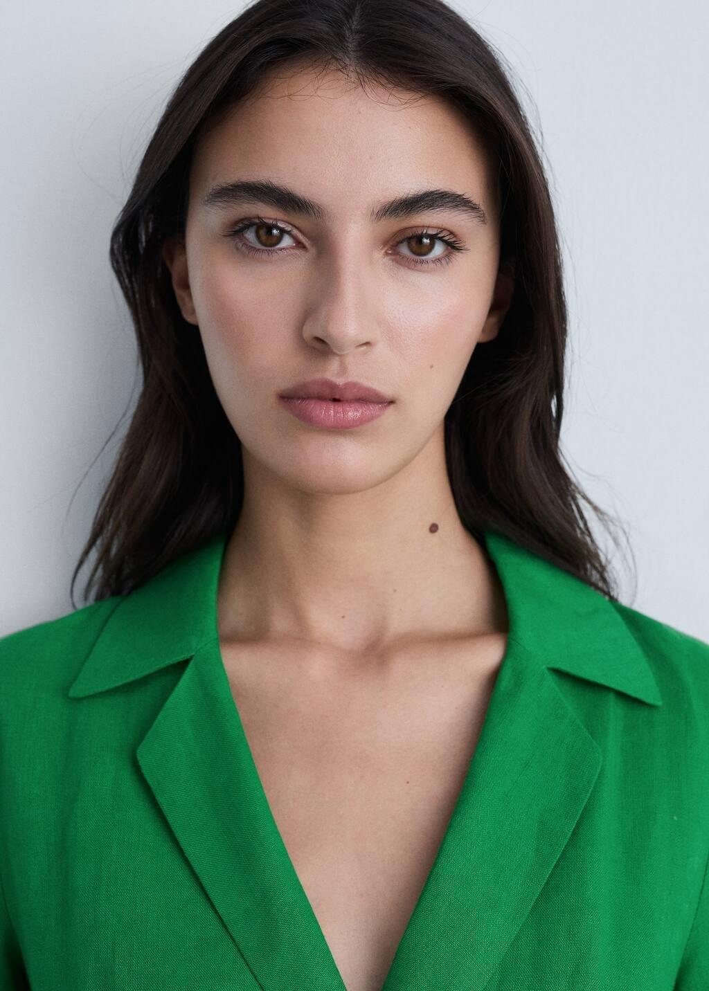 Green Belt Linen Dress, , large image number 1