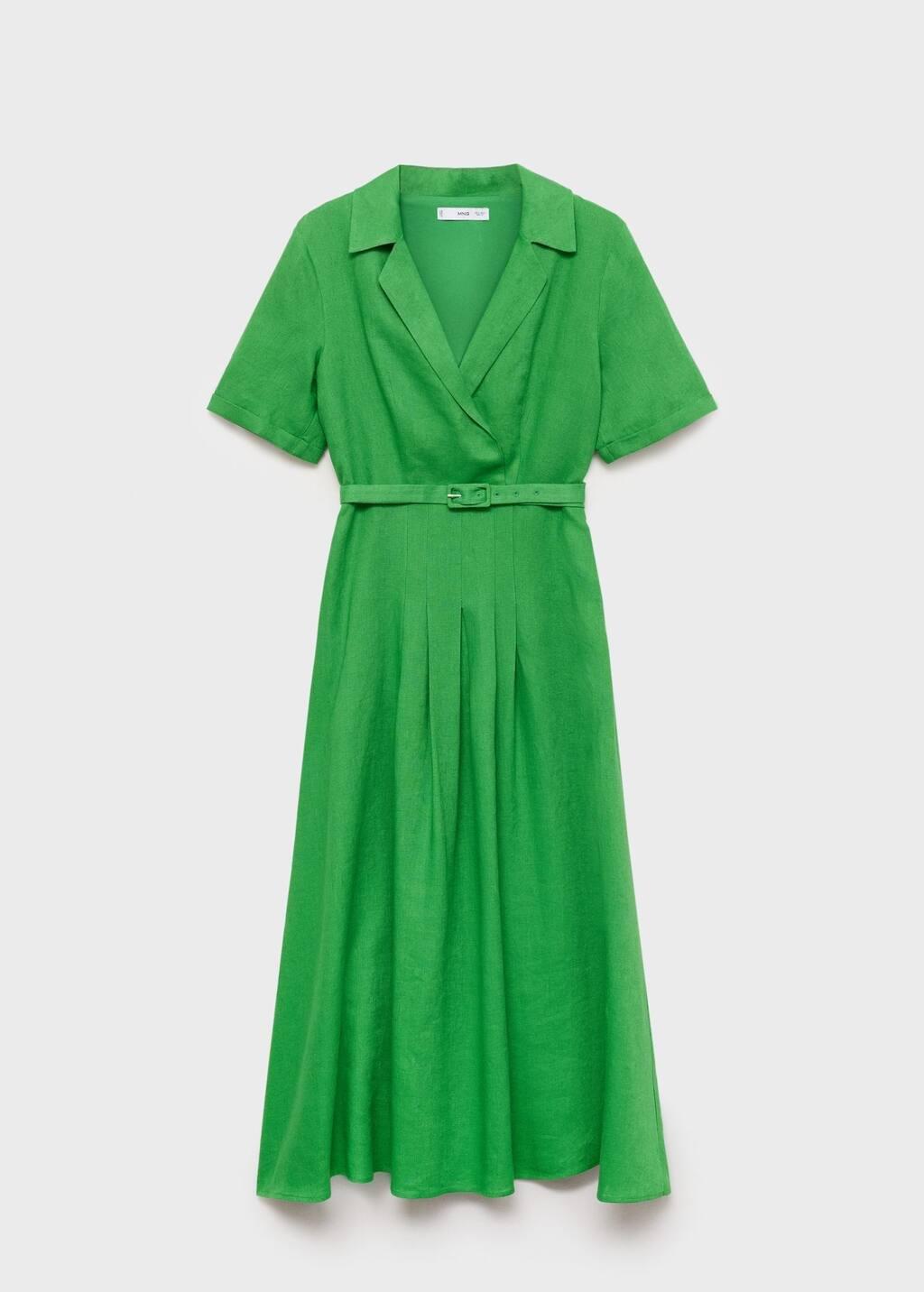 Green Belt Linen Dress, , large image number 4